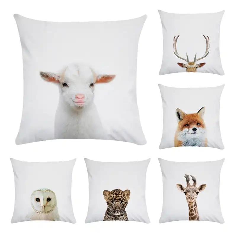Creative Decoration Fox Wolf Owl Cushion Cover Koala Giraffe Cute Animal Pillow Cases Bedding For Kids Bedroom Decor Cr177 Cushion Cover Aliexpress