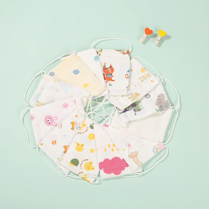 

5pcs baby cotton gauze mask baby windproof dust burp cloth warm breathable printed cartoon mask 8-layer 9 x 12 cm
