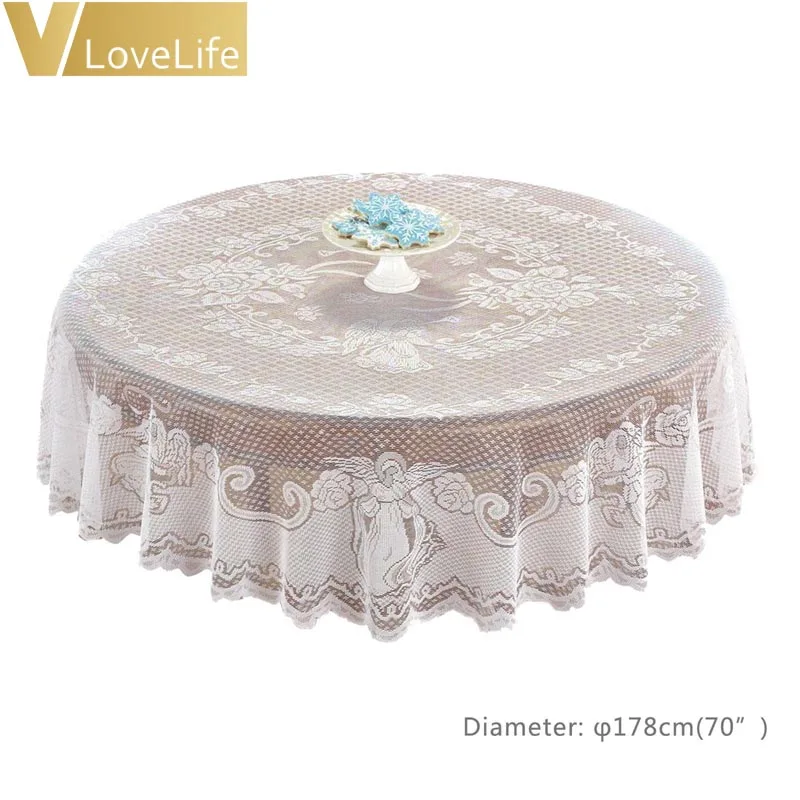 1pcs 178cm Round White Angel Tablecloth White Lace Table Cloth Translucent Wedding Party Home Decoration