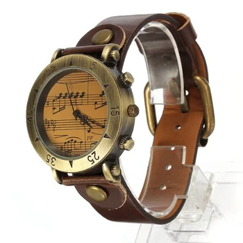 

YCYS!Fashion Vintage Piano Quartz Women Leather Metal Wrist Watch Brown