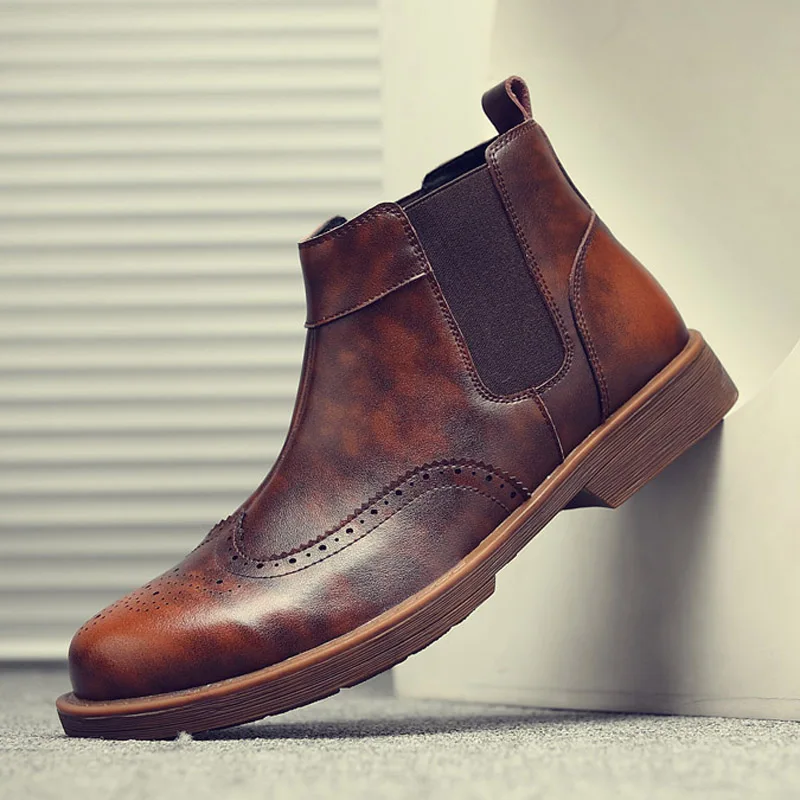 

Casual Shoes Mens Ankle Chelsea Boots' Casual Leather Boots Men Luxury Round Toe Fashion Boot Slip-On Winter Boots Men Big Size