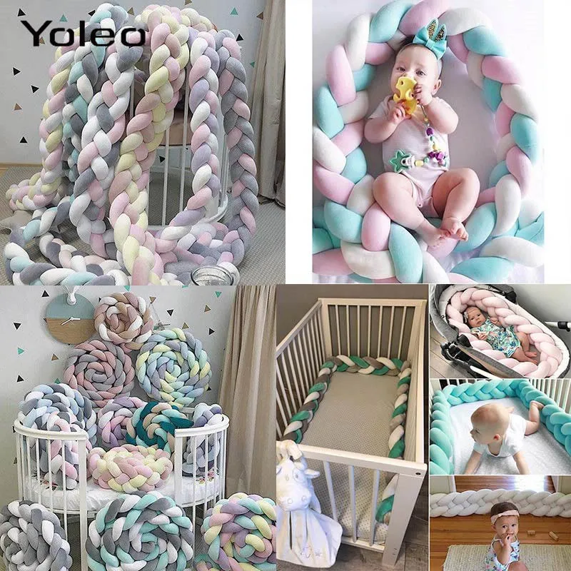 Baby Bed Bumper Newborn Baby Braided Bed Bumper Pure Weaving Plush Knot Crib Bumper Protector Infant Room Decor