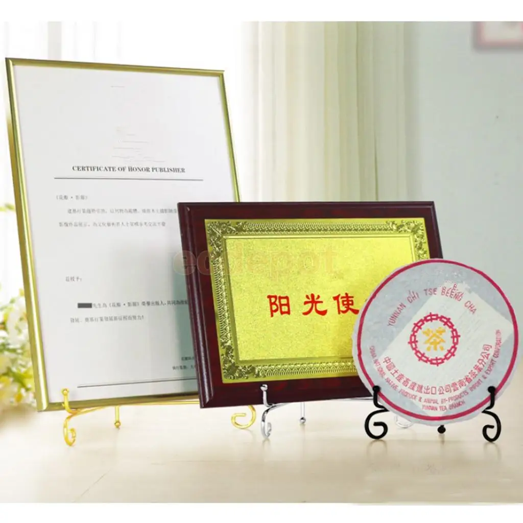Iron Wire Display Easel China Prize Plate Holder Photo Painting Display Ledge 4-12'' Gold