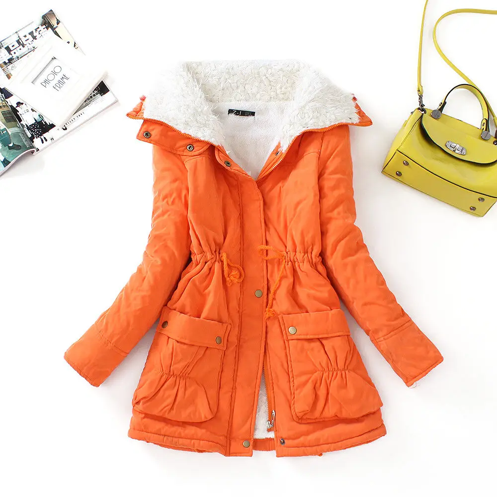 FTLZZ, новые зимние парки, женское тонкое хлопковое пальто, толстое пальто средней длины размера плюс, повседневное пальто, стеганая зимняя верхняя одежда - Цвет: orange