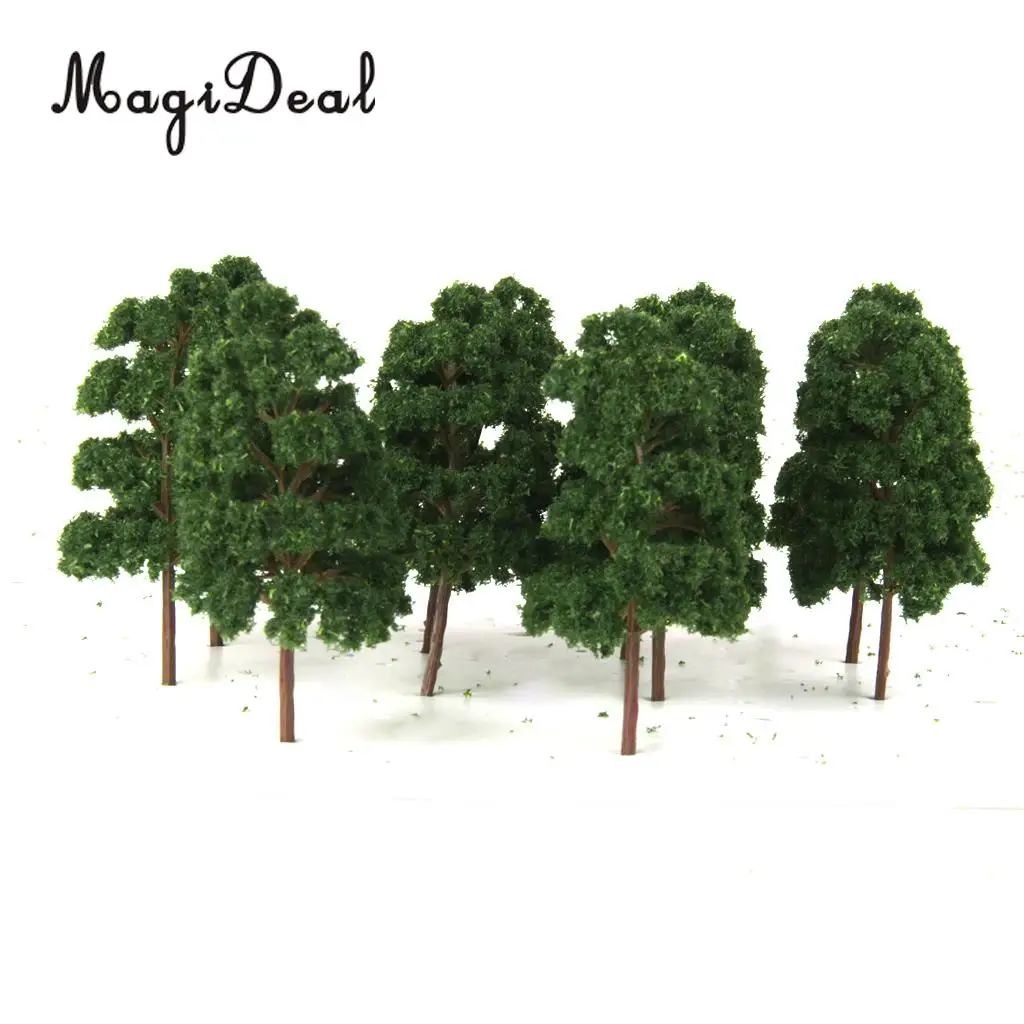 MagiDeal 10Pcs Plastic Model Trees Train Railway Wargame Diorama Architecture Village Layout HO Scale for Classroom House Decor