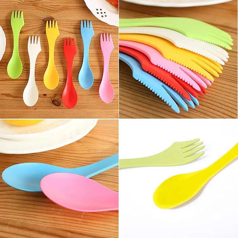 6Pcs 3 In 1 Spoon Fork Knife Combo Utensils Flatware 6 Color Heat Resistant Outdoor Camping Home Hiking Picnic Lunch Tableware (23)