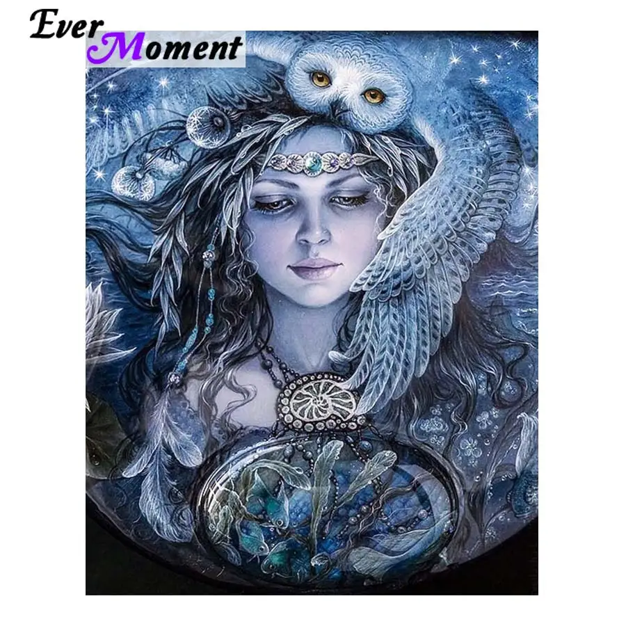 

Ever Moment 5D Diy Diamond Painting Crystal Full Drill Beautiful Girl Owl Fish 5D Diamond Kits Diamond Embroidery Craft ASF907