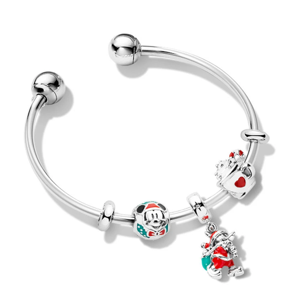 

SIEMTO 100% 925 Sterling Silver ZT0211 Winter Christmas Bracelet Set CHRISTMAS BEAR CHARM WARM COCOA CHARM Santa Gift Bag Pendan