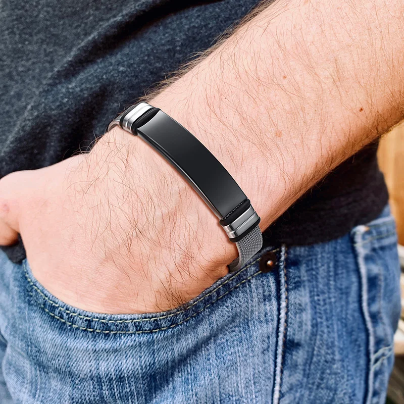 Meaeguet Personalized Bangle Men's Slide Mesh Bracelet Silver Customized Name Wristands Stainless Steel Male Bileklik Pulseira - Image 2