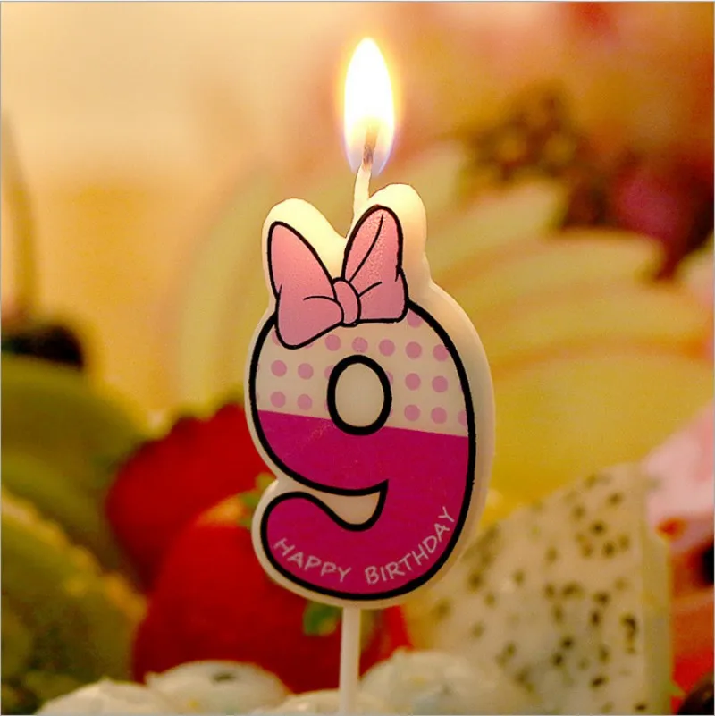 1 шт розовый синий бабочка дизайн свечи номер 0-9 торт свеча Минни Маус Свеча День рождения Юбилей, вечеринка, украшение - Цвет: Pink 9