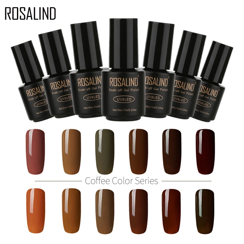 

Rosalind Coffee Color Series 1Pcs Black Bottle Gel Lacquer Pure Color Gel Nail Polish UV Lamp Soak Off Gel for Nails 7ML UV Nail