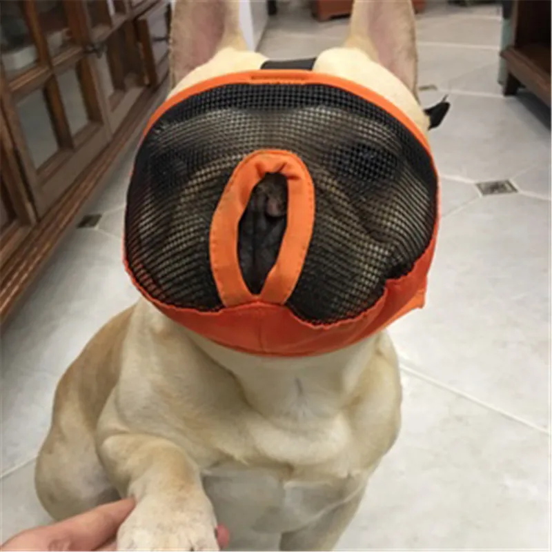 Breathable Mesh Short Snout Pet Dog Muzzle Comfortable Adjustable French Bulldog Pug Mouth Muzzle Mask Anti Stop Bite 6