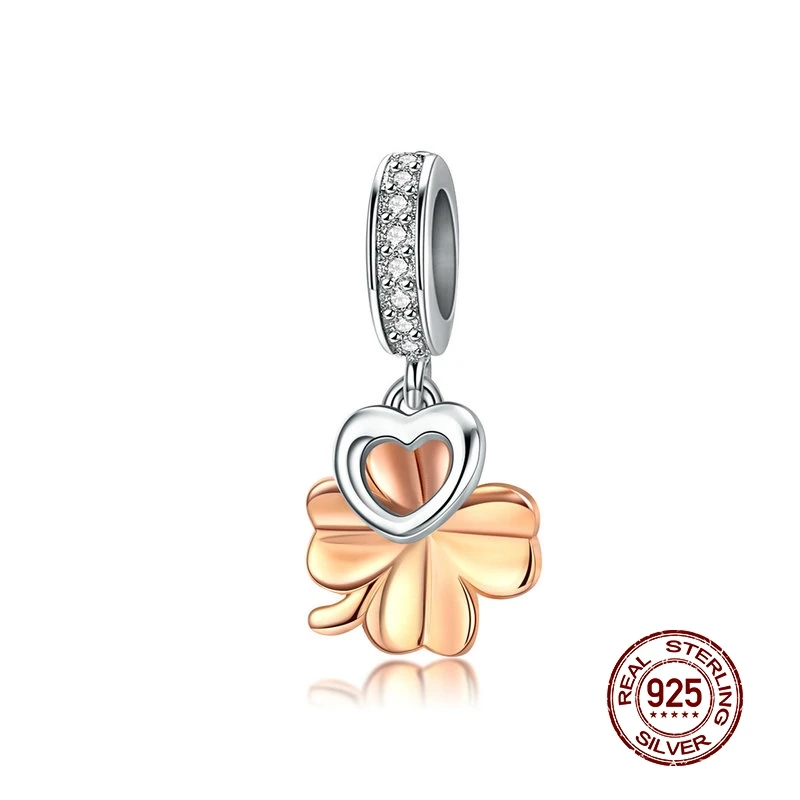 MOWIMO, 925 пробы, серебряный, розовый, золотой шарм в форме сердца, циркониевые бусины, подходят к оригинальному браслету Pandora, Кулон, модное ювелирное изделие, BKC1238