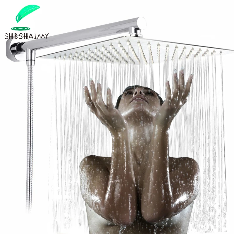 

SHBSHAIMY Chrome Bathroom Shower Head 8 10 12 inch Ultrathin Rainfall Shower Head+1.5 meters Stainless steel Hose