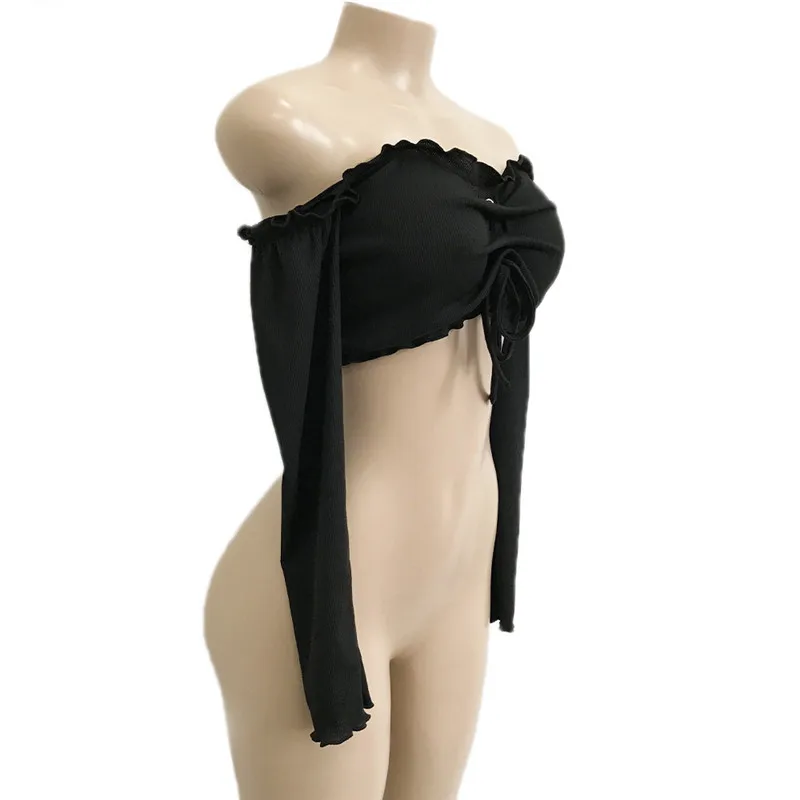 fashion folds autumn sexy strapless crop tops-13
