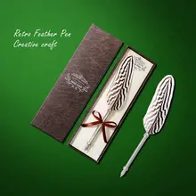 Creative Craft Vintage Feather Pen Vintage Engraved Metal Feather Pen Signature Gift European Feather Pen Memorial Set