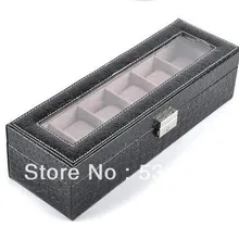 Может поместиться в 6 часов часы Подарочная коробка, стеклянная поверхность профессиональные роскошные кожаные часы коробки. Черный цвет