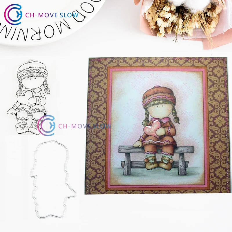 

CH Heart Girl Metal Cutting Dies and stamps DIY Scrapbooking Card Stencil Paper Craft Handmade Stamp Die Set