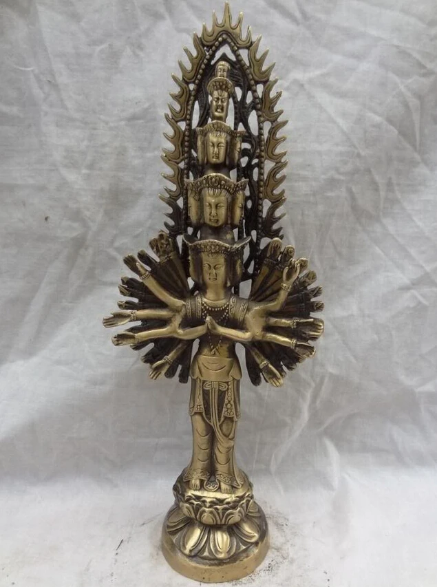 

song voge gem S2953 14" Tibet Bronze Buddhist 1000 Arms Hand Avalokitesvara Kwan-yin Buddha Statue