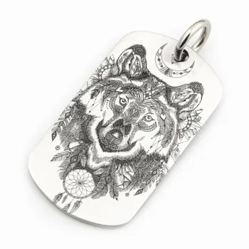 

USA Located Detail Indian Wolf Dogtag 316L Stainless Steel Mens Biker Pendant 9X111 JP 4PX