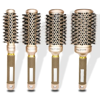 

4pcs/set 4 Sizes Bristle & Twill Nylon Broach Hair Curling Comb Ceramic Aluminium Round Ionic Detangling Combs Hairbrush 1246