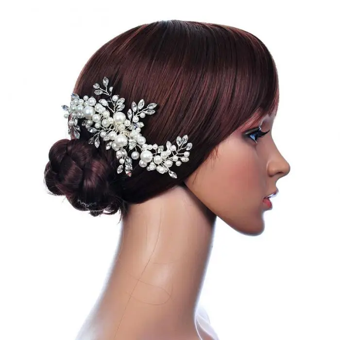 Свадебные цветочные расчески для волос для женщин, блестящие стразы, модные аксессуары для волос, женские изящные украшения для волос с жемчугом