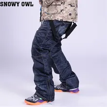 2016 New Ski Trousers Unique Denim Suspenders Ski Waterproof Breathable Warm Skiing And Snowboarding Pants