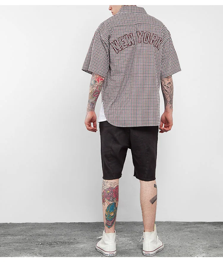 Aolamegs Plaid Shirt Men High Street Style Oversize Shirts 2017 Spring Summer New Hip Hop Harajuku Short Sleeve Shirts Camisa (12)