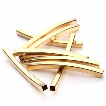 

30pcs/lot Gold Color Curved Bead 40MM Tube Spacer Beads for 2mm Square Leather Cord DIY Bracelets Jewelry Making Findings F2880