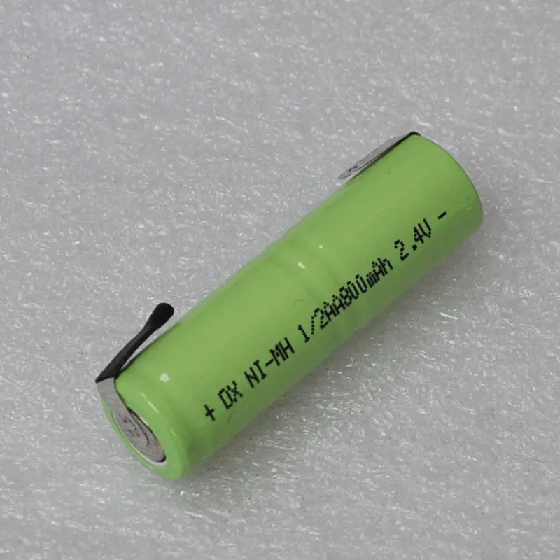 Новинка 2,4 V 1/2AA перезаряжаемая батарея 800mah 1/2 AA Ni-MH nimh ячейка со сварочными штырьками для электробритва зубной щетки