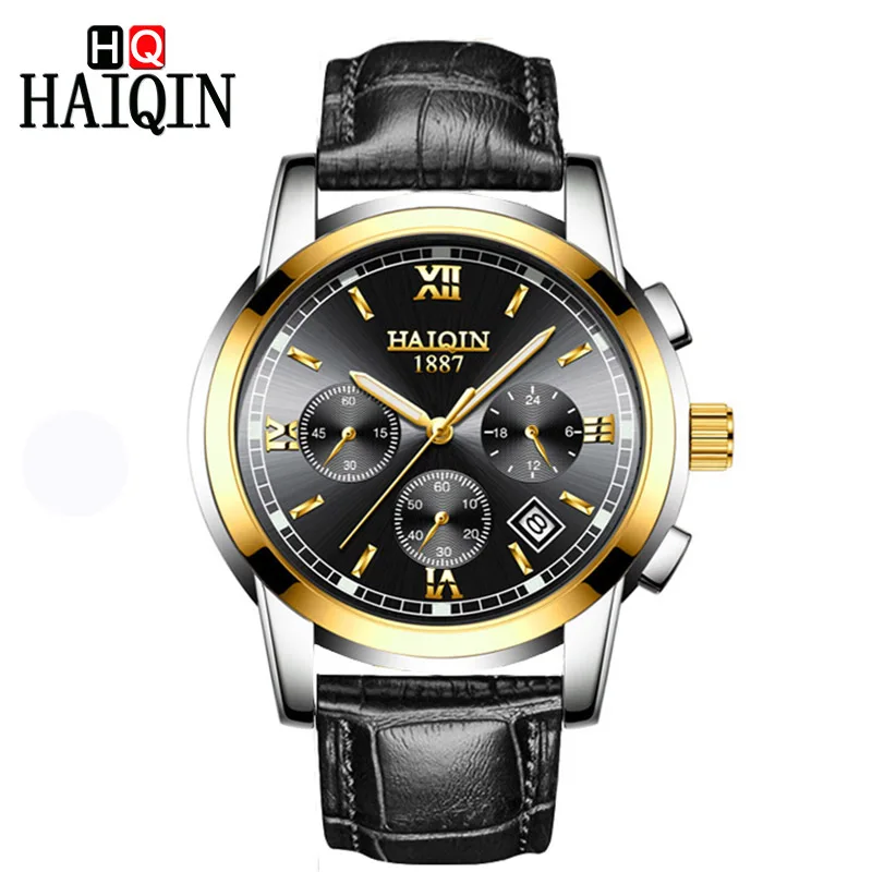 HAIQIN кварцевые мужские часы золотые/Военные/наручные/спортивные/водонепроницаемые часы мужские часы люксовый бренд reloj hombre - Цвет: HL Gold Black