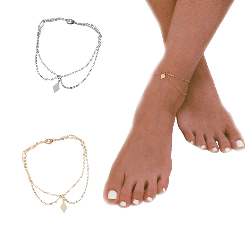 LNRRABC new 1PC New Silvery Beach Golden Simple Hot Sale Graceful Boho Double Chain Anklet Adjustable Women Jwelry Gifts ankle | Украшения