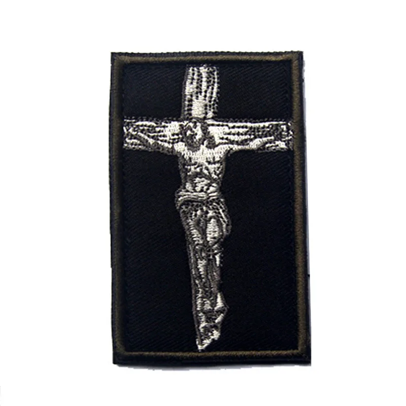 Крест Иисуса военная армия тактический боевой вышивка заплатка для одежды эмблема Аппликации, бейджи - Цвет: Белый