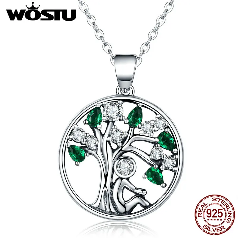 WOSTU New Arrival Real 925 Sterling Silver Relying In The Tree Pendant Necklaces For Women Luxury