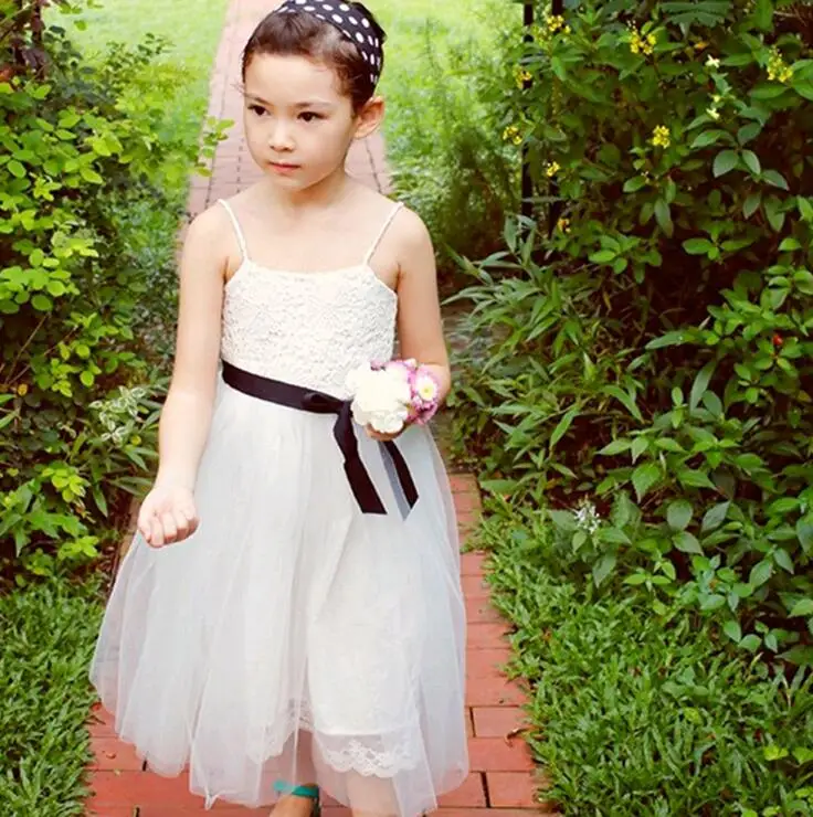 IINS 2016 New summer girls white lace slip dress children dress bow 2 8
