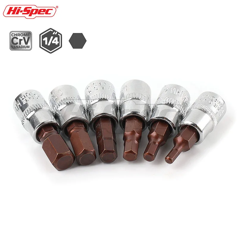 Hi-Spec 6pc 1/4 Hex Socket Adapter Allen Key Spline Bits Hex Socket Universal Head for Torque Spanner Mini Ratchet Socket Wrench Hi-Spec 6pc 1/4 Hex Socket Adapter Allen Key Spline Bits Hex Socket Universal Head for Torque Spanner Mini Ratchet Socket Wrench