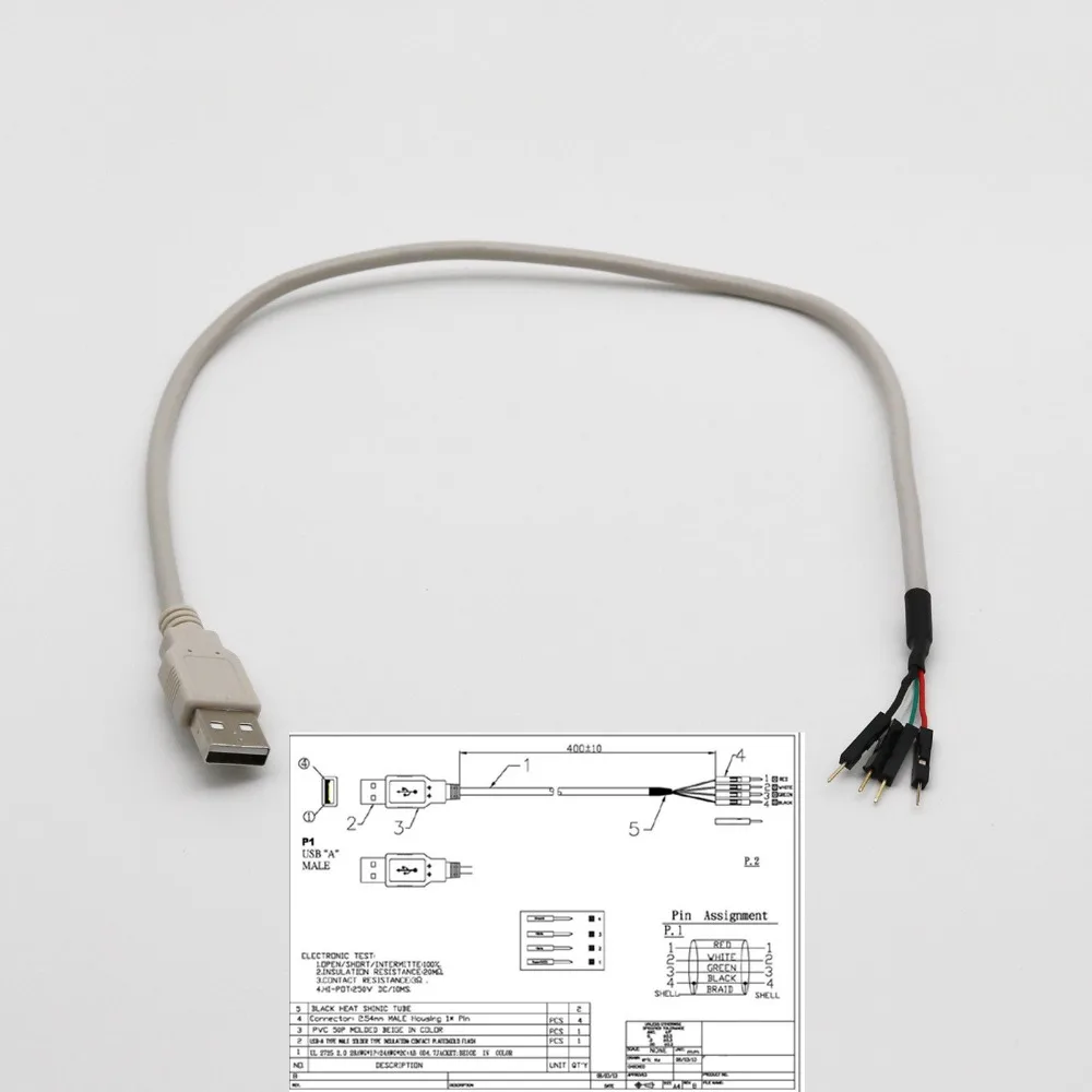 

10pcs 40cm USB 2.0 Type A Male to 4 Pin 2.54mm Housing Male Header Adapter Cable White