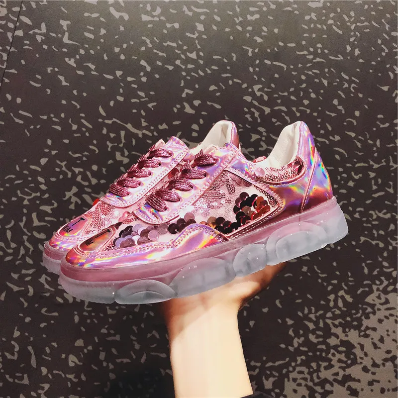 

Intelligent Smoked Shoes ins Super-Fire Sequin Net Red Plate Shoes Women 2019 New Baitao Thick-soled Sports Jelly Shoes Tide
