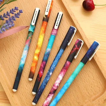 

New kawaii black Gel Pen 0.38 mm 6 pcs/lot Starry Sky Series Gel-ink School Sen 6 Styles Stationery Office School Supplies Gift