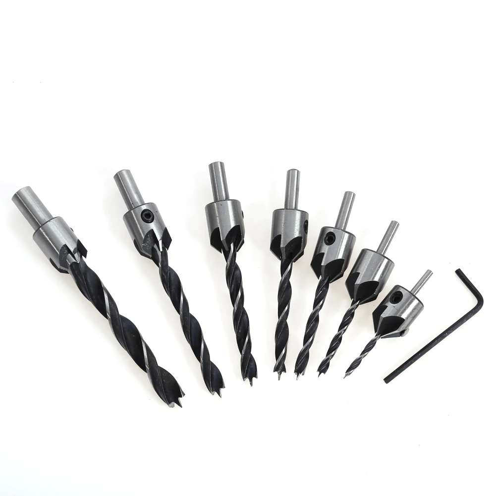 

7Pcs/set 5 Flute Countersink Drill Bit Set HSS Titanium Coated Drills Bit Reamer Set For Woodworking Chamfer 3-10mm