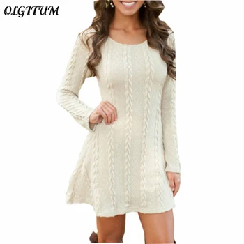 

2019 Spring and Autumn New Round Neck Knit Sweater Slim Long Sleeve Twist Sweater Dress Casual large size S-5XL 6 Colors Wild