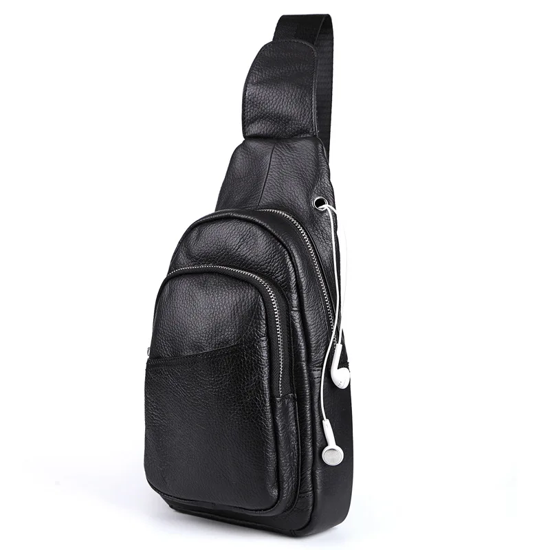 

Genuine Leather Men Chest Bag Handbag Double Zipper Versatile Male Shoulder Bags Big Capacity Casual Multifunction Crossbody Bag