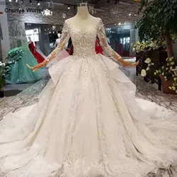 LS11016 новый дизайн свадебные платья 2019 Иллюзия О-образным вырезом длинный Тюль рукав большой бант свадебное платье с блестящим шлейфом