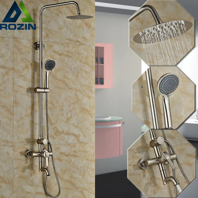 

Good Quality 8" Stainless Steel Rain Shower Faucet Kit Single Handle Swivel Tub Filler 3 Functions Shower Mixers with Handshower
