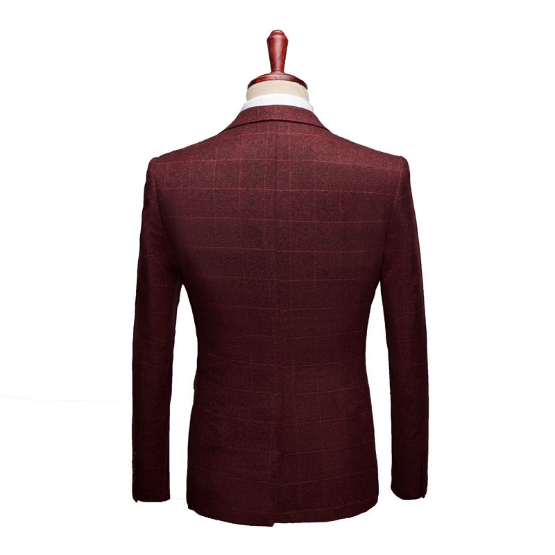 PEORCHID Single Breasted Burgundy Wedding Groom Suit Stripe Plaid Formal Prom Suit Men Party  Dress Suits Tuxedo Navy/Grey 2019