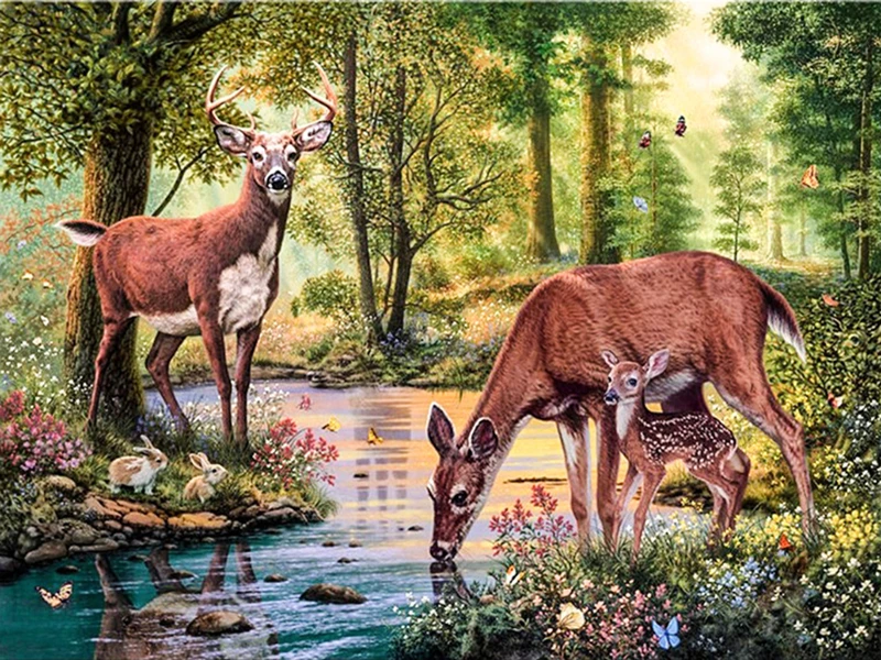 5D DIY Diamond Painting Full Square Drill Deer In Forest Diamond Embroidery Animals Full Package Sale Cross Stitch Home Decor   
