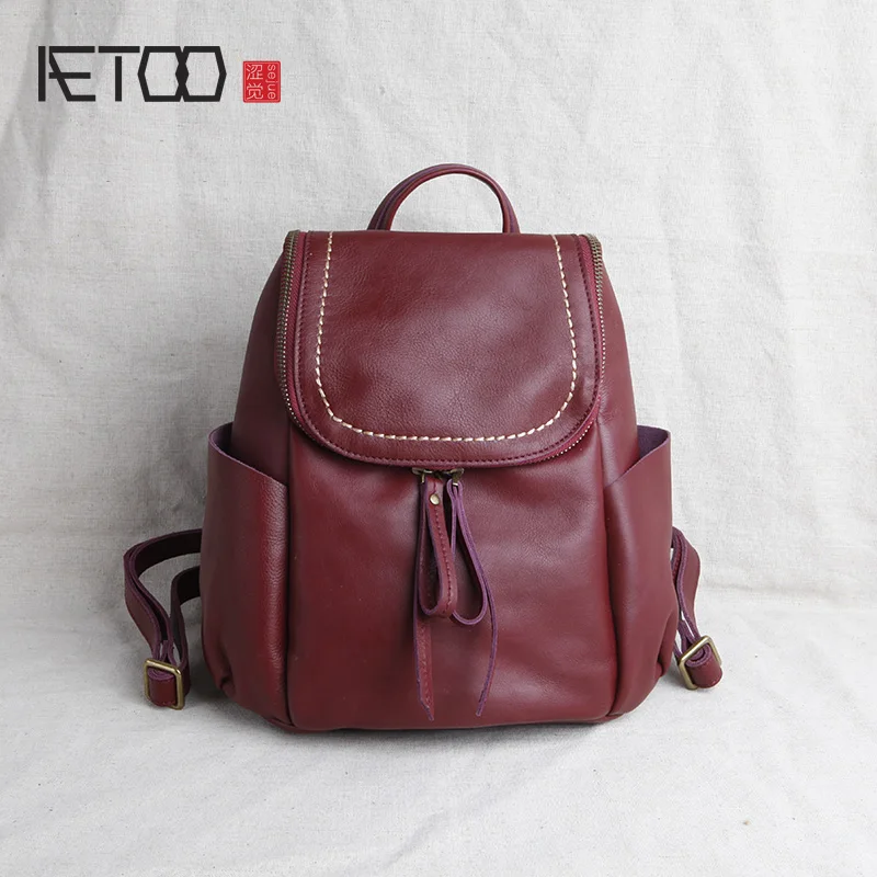 

AETOO Leather women's shoulder bag, vintage mini cowhide backpack, college art travel bag