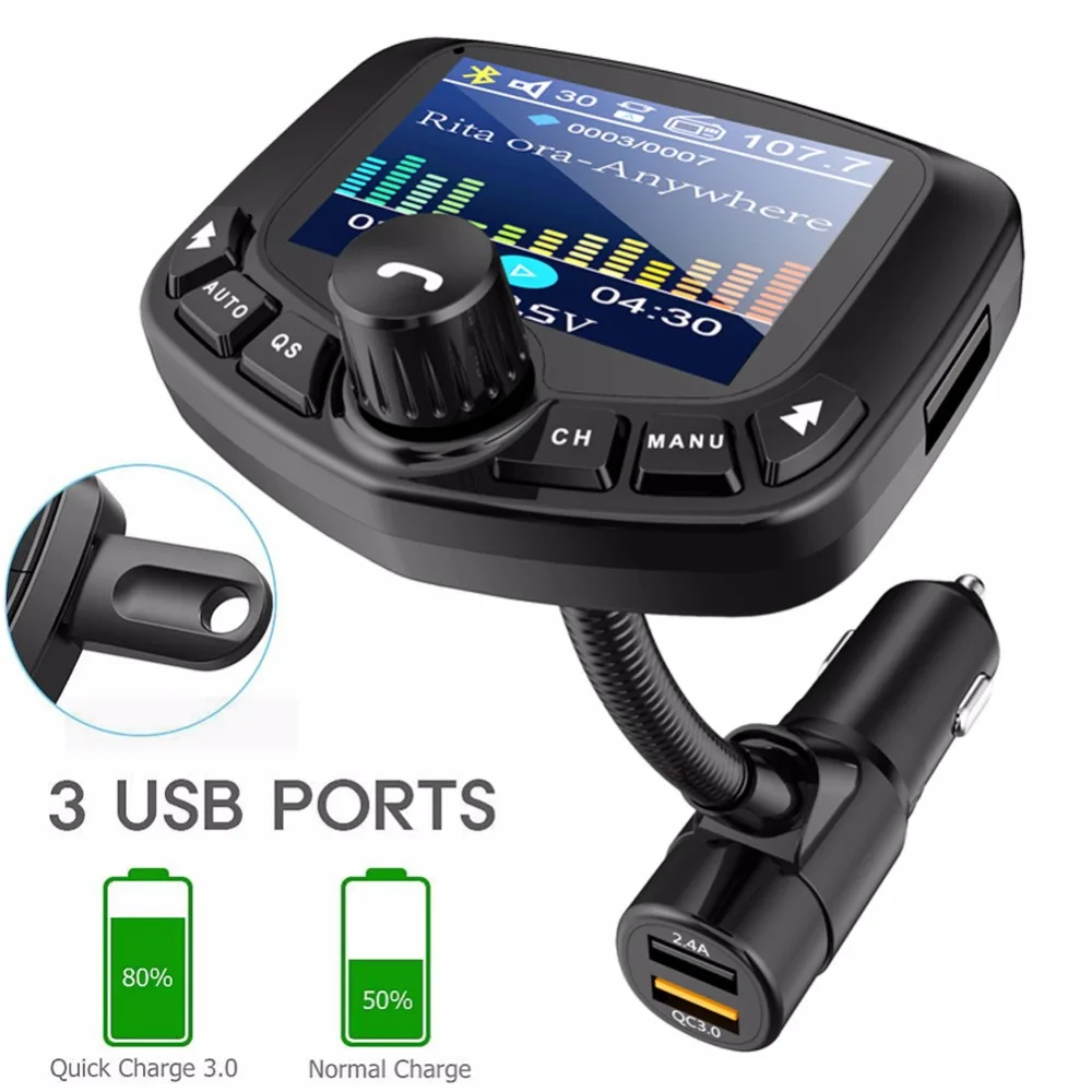 Car Charger Quick Charge 3.0 Bluetooth FM Transmitter Car Kit with 1.8 inch Screen AUX FM Modulator Handsfree 3 USB Port Charger Car Charger Quick Charge 3.0 Bluetooth FM Transmitter Car Kit with 1.8 inch Screen AUX FM Modulator Handsfree 3 USB Port Charger