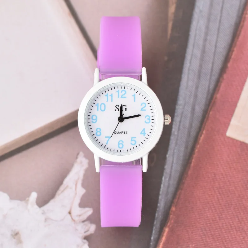 Яркие флуоресцирующие ремень для присмотра за детьми, Повседневное Водонепроницаемый детские часы для подарок для мальчиков девочек студенческие Часы Relogio feminino Montre Enfant - Цвет: Фиолетовый