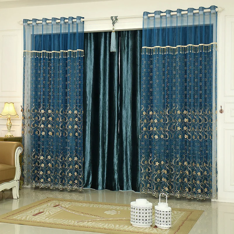 

European Velvet Embossed Embroidery Shading Curtains for Living Dining Room Bedroom.